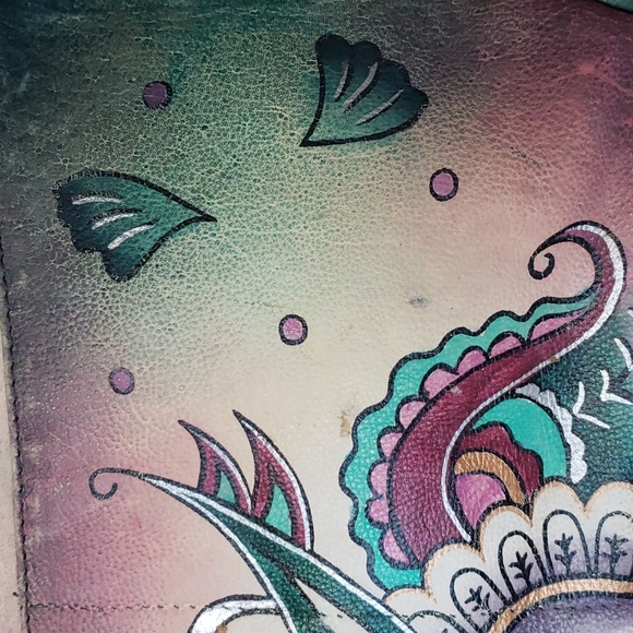 Anuschka Hand Painted Genuin Leather Hobo Shoulder Bag in Paisley Floral Print . - Picture 5 of 16